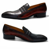 Distinto - Men's Two-Tone Leather Loafers with Checkered Band and Brogue Detail - Ashour Shoes