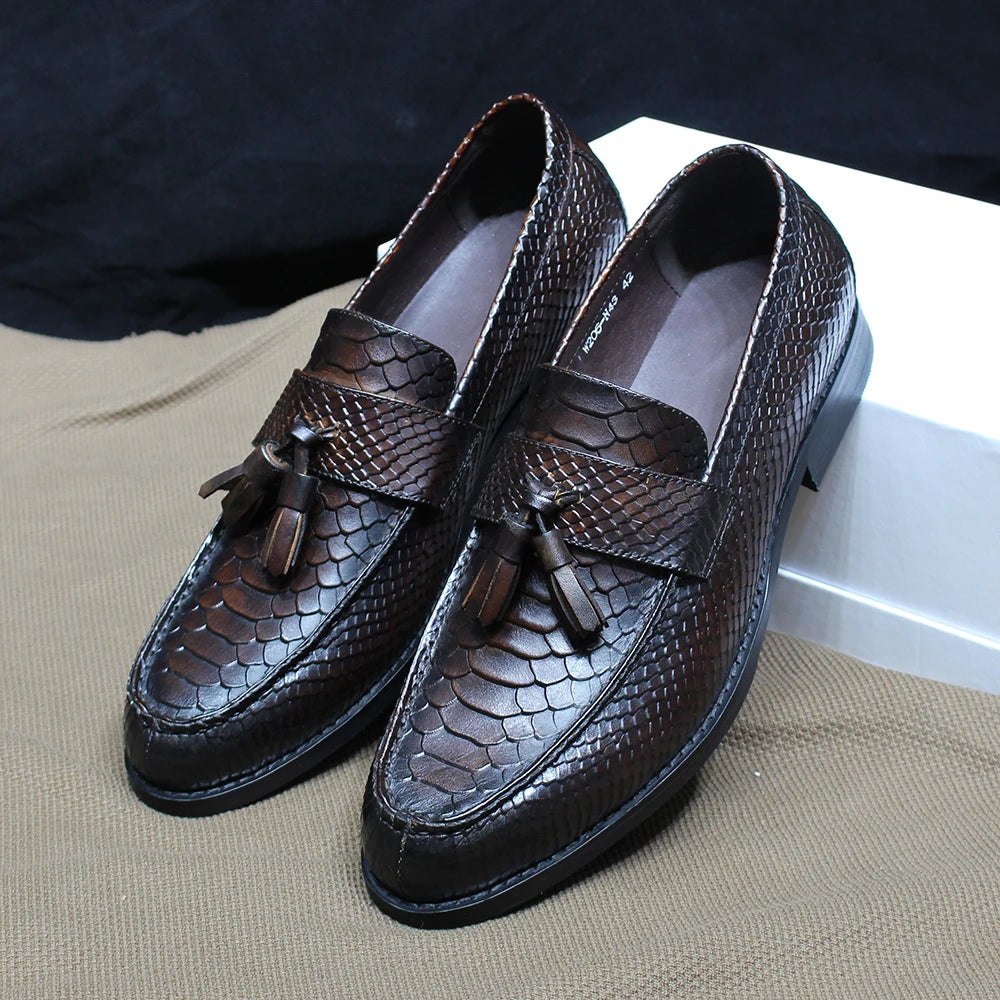 Alino - crocodile print tassel leather loafers for men - Ashour Shoes