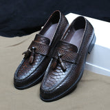 Alino - crocodile print tassel leather loafers for men - Ashour Shoes