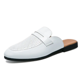 Half Shoes for Men Leather Mules Casual Shoes Men Fashion 2022 Men Slipper Mules Backless Loafers Black Flat Heel Party Slippers - Ashour Shoes