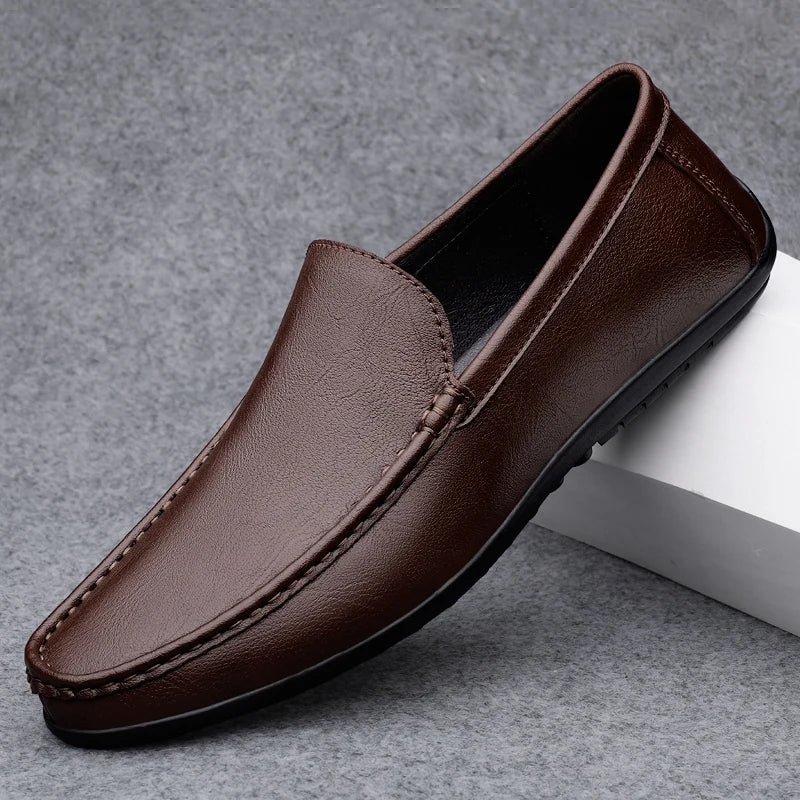 Azzurro - Men's Genuine Leather Slip-On Driving Loafers - Ashour Shoes