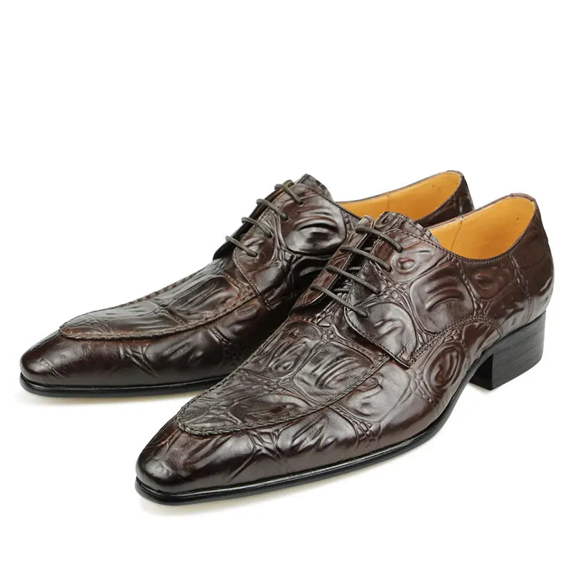 Lirona2 - Men’s Crocodile Embossed Leather derby Dress Shoes – Alligator Print