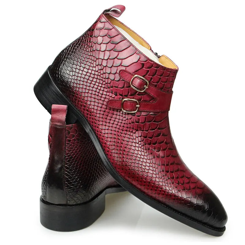 Afidani  - Alligator print strap on leather boots for men