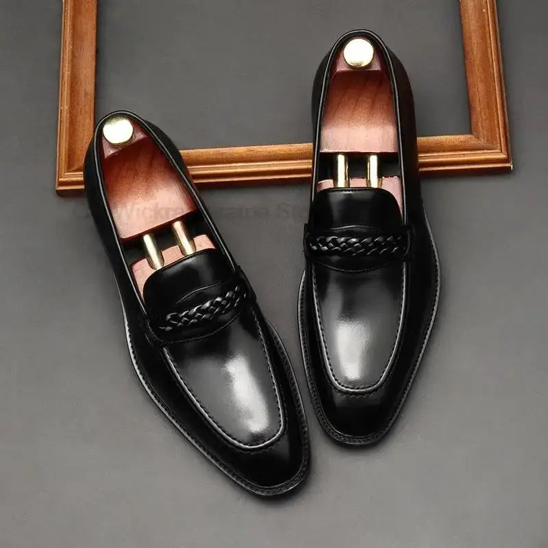 il lusso 3 - Italian Style leather Loafers for men with Braided Strap. - Ashour Shoes