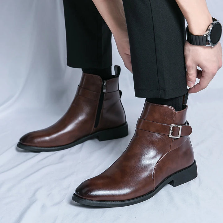 The Chiaro X - Leather ankle dress boots for men with zipper and strap - Ashour Shoes