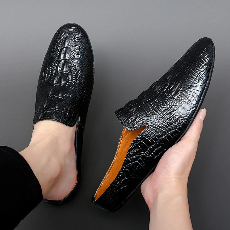 Eleganza - Men's Blue Crocodile Embossed Leather Loafers - Ashour Shoes