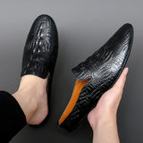 Eleganza - Men's Blue Crocodile Embossed Leather Loafers - Ashour Shoes