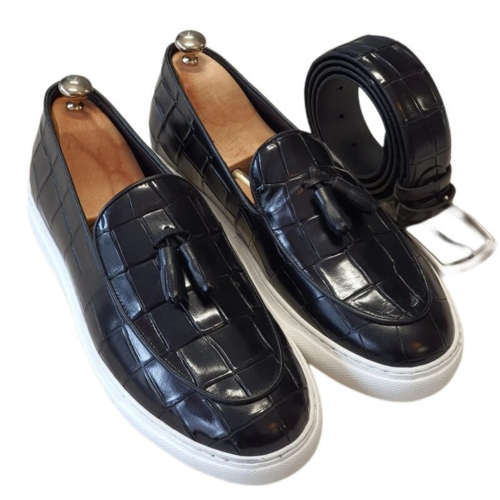 The Vulcanize 3 - Crocodile Pattern Leather Tassel Loafers with a sneaker outsole for men