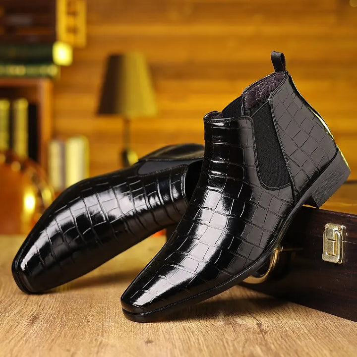 Lucente - Men's Elegant Croc-Embossed Chelsea Boots