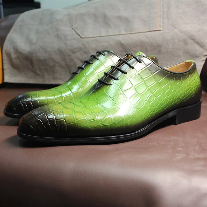 Verdeon – Men’s Crocodile-Embossed Green Dress Shoes Genuine Leather Oxford Shoes