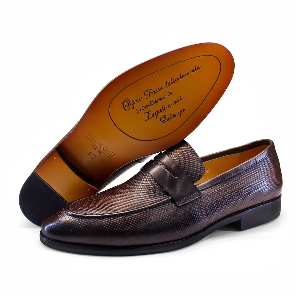 Stile - Men's Textured Genuine Leather Penny Loafers - Ashour Shoes