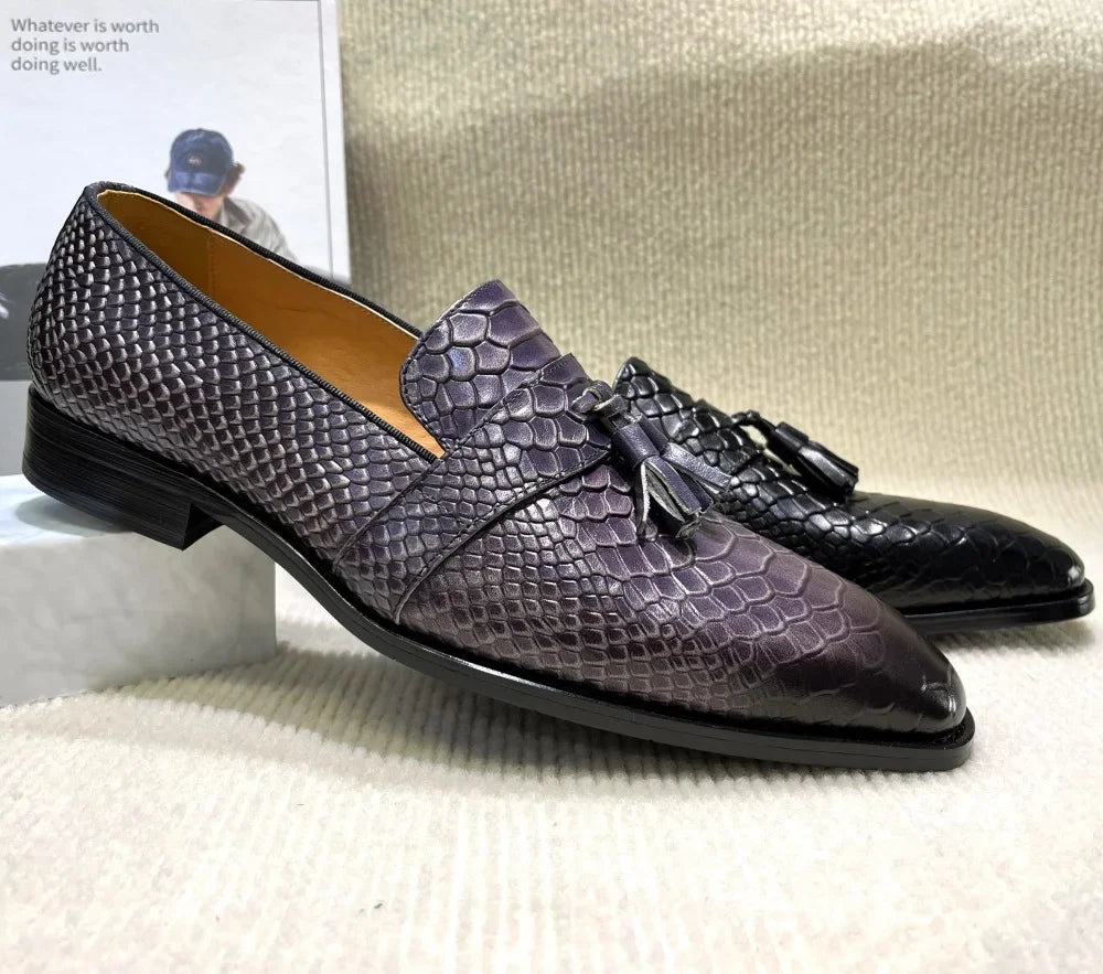Virello2 – Men’s leather Snake/Python Print Slip-On loafers shoes - Ashour Shoes