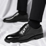 Ascenso - Men's 8 CM Height Increasing Black Split Leather Oxford Dress Shoes - Ashour Shoes