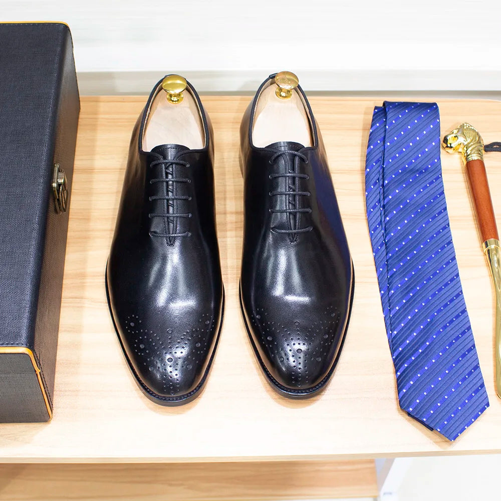 Maestro - Men's Premium Leather Brogue Cap Toe Oxford Dress Shoes - Ashour Shoes