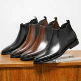 Raffinato - Men's Polished Burnished Leather-Look Chelsea Ankle Boots - Ashour Shoes