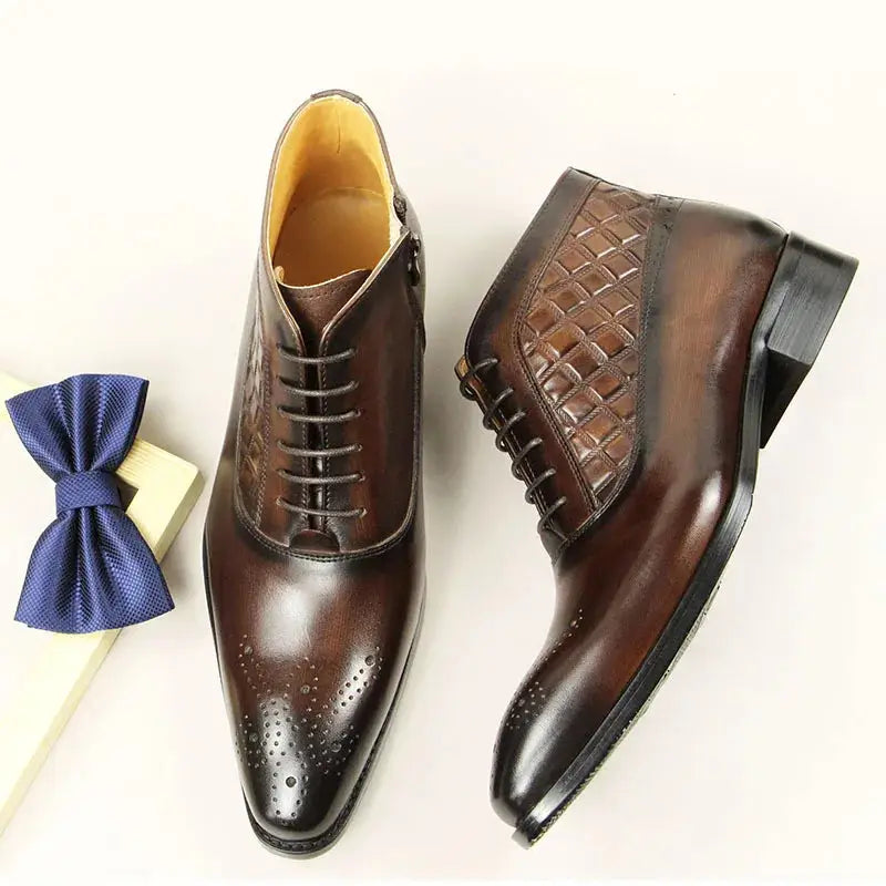 The chiaro 4 - Men's Two tone alligator print and plain leather boots (zipper) - Ashour Shoes