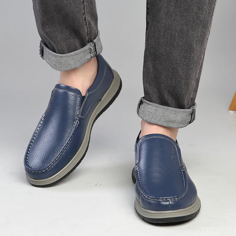 Sportivo - Men's Casual Blue Genuine Leather Moc Toe Loafers - Ashour Shoes