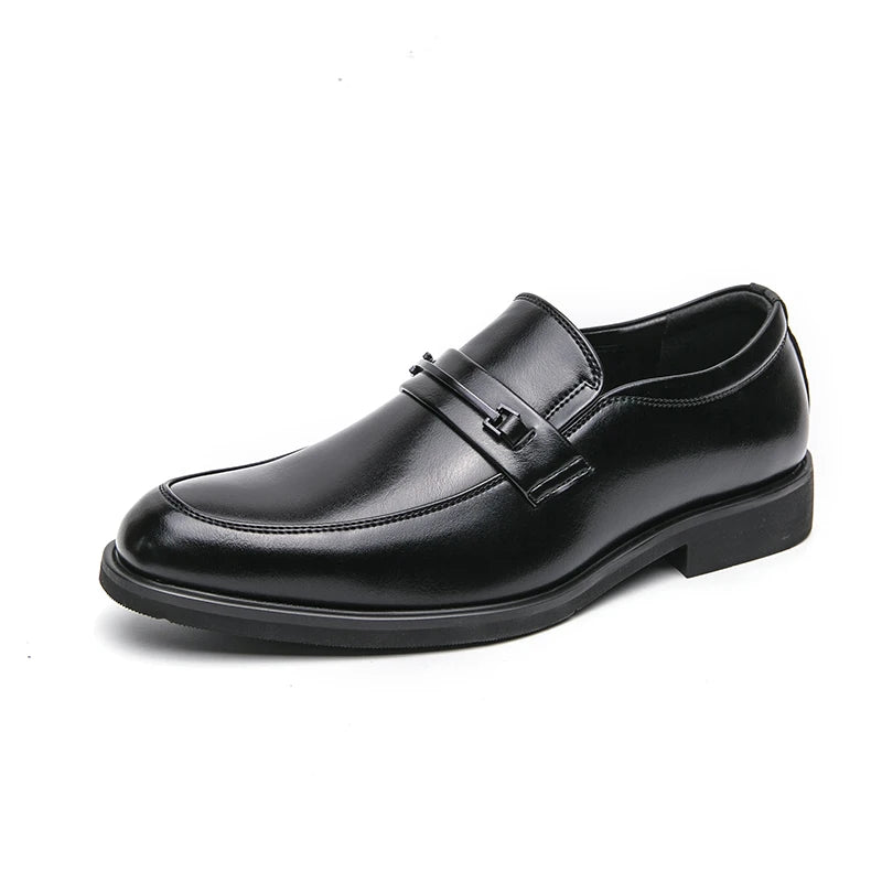 Stilista - Men's Elegant Split Leather Loafers with Metal Bar Detail - Ashour Shoes