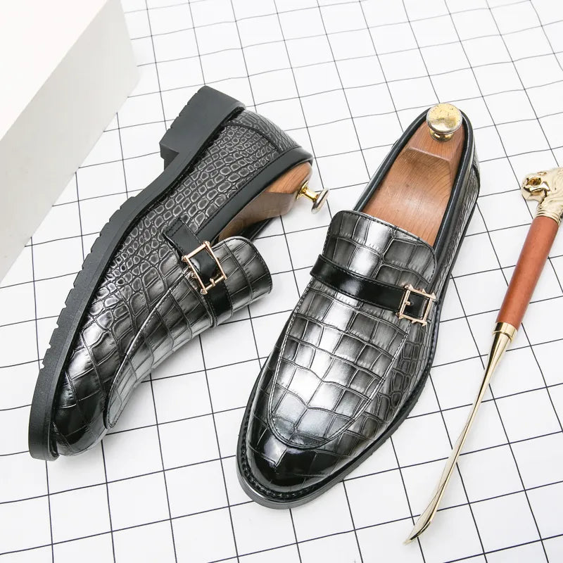The Monzino - Men's Elegant Dress Shoes Monk-strap Loafers (Crocodile pattern)