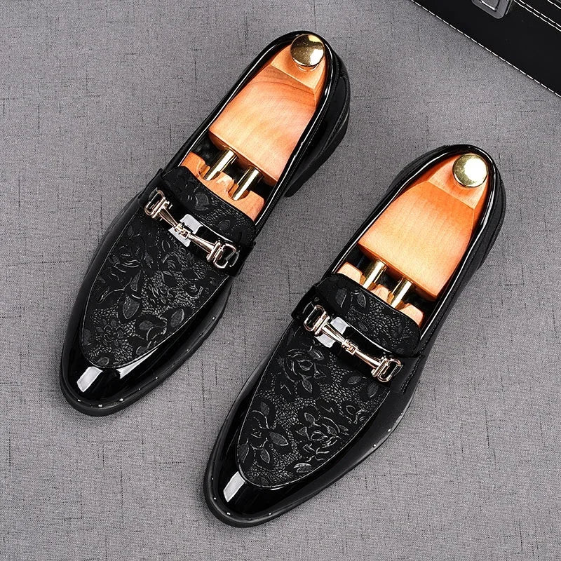 Maestro - Men's Luxury Patent Leather Floral Embossed Loafers - Ashour Shoes