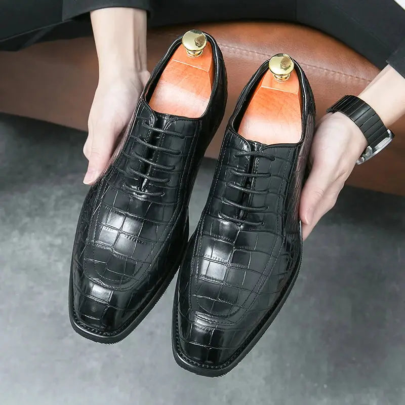 Caimano - Men's Glossy Alligator Embossed Square Toe Oxford Dress Shoes - Ashour Shoes