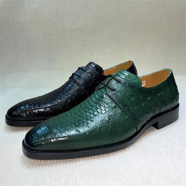 Orsano – Men’s Ostrich-Print Leather Oxford Shoes – Genuine Leather Dress Shoes