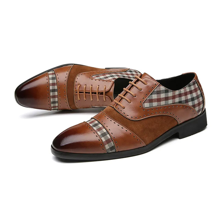 The Mash - Checkered Oxford Brogue Shoes with Patchwork tartan Fabric