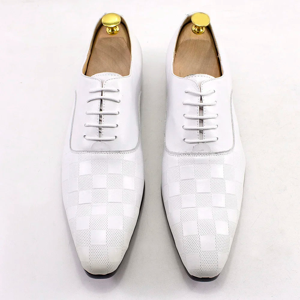 Ardito - Men's Luxury Genuine Leather Oxford Dress Shoes with Embossed Checkered Print - Ashour Shoes