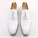 Ardito - Men's Luxury Genuine Leather Oxford Dress Shoes with Embossed Checkered Print - Ashour Shoes