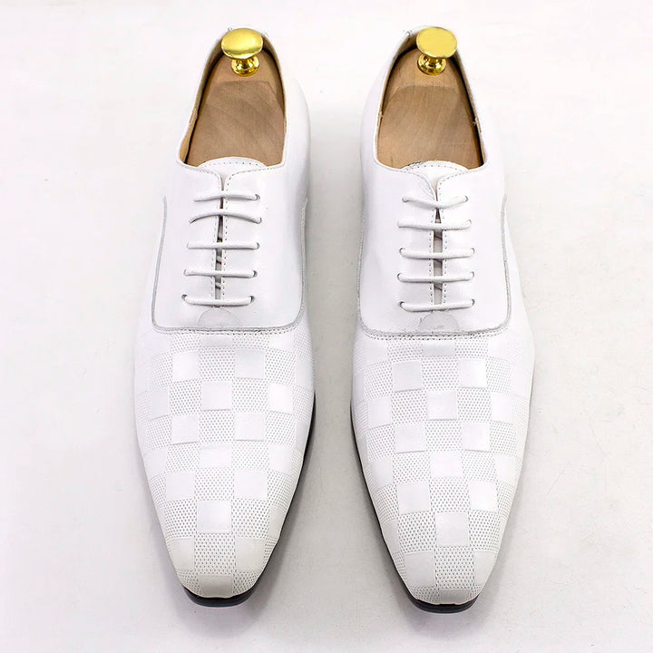 Ardito - Men's Luxury Genuine Leather Oxford Dress Shoes with Embossed Checkered Print