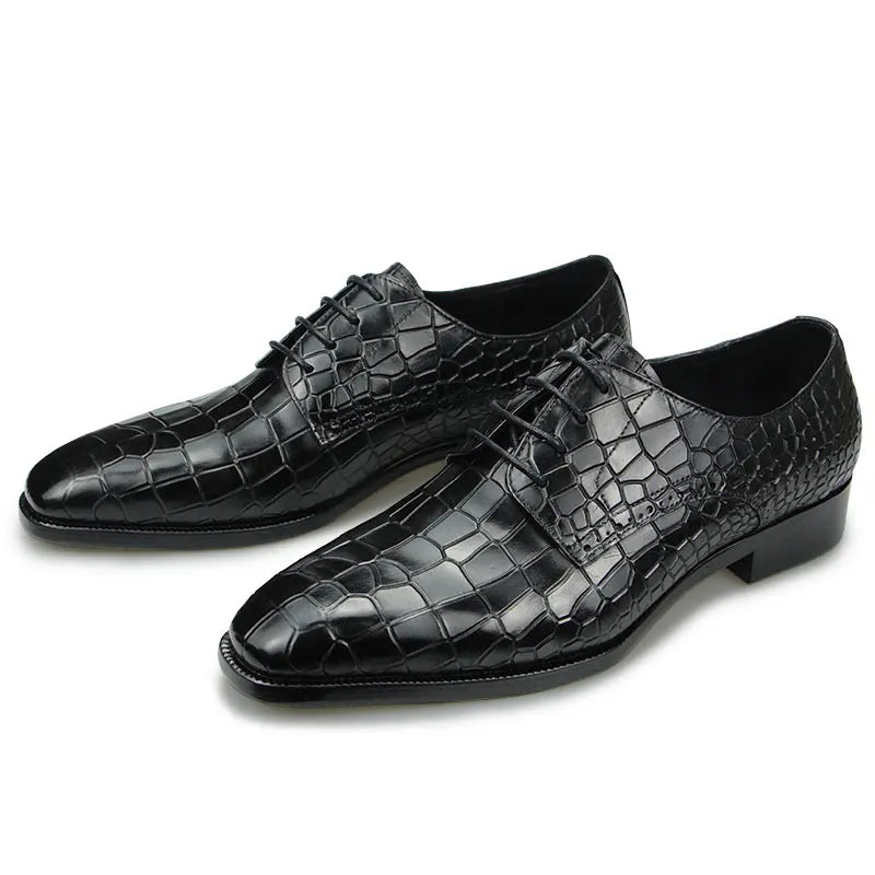 Ravion – Men’s Crocodile-Embossed  Leather Derby DRESS Shoes