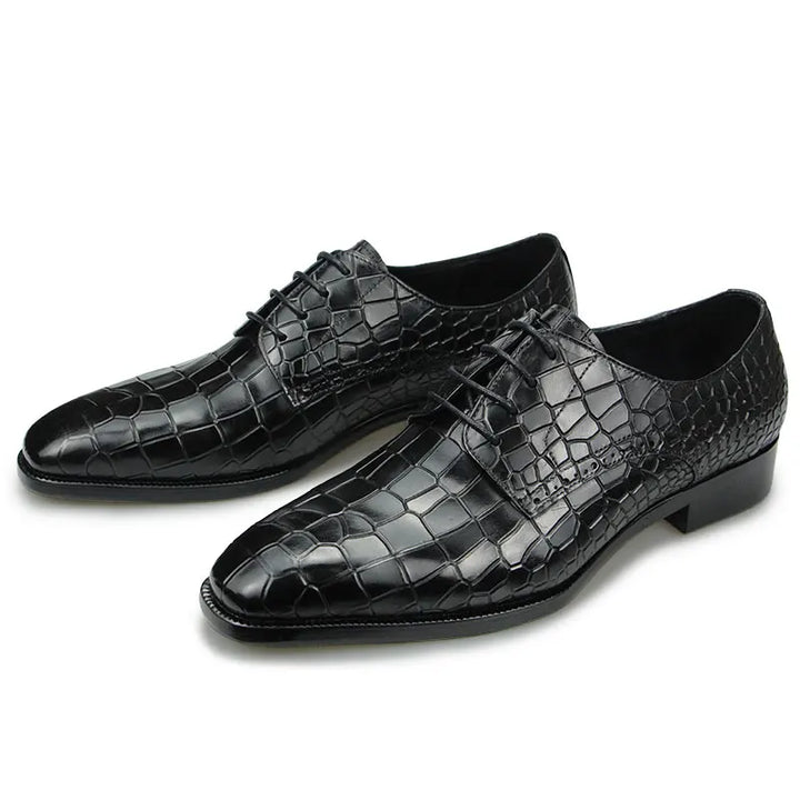 Ravion – Men’s Crocodile-Embossed  Leather Derby DRESS Shoes