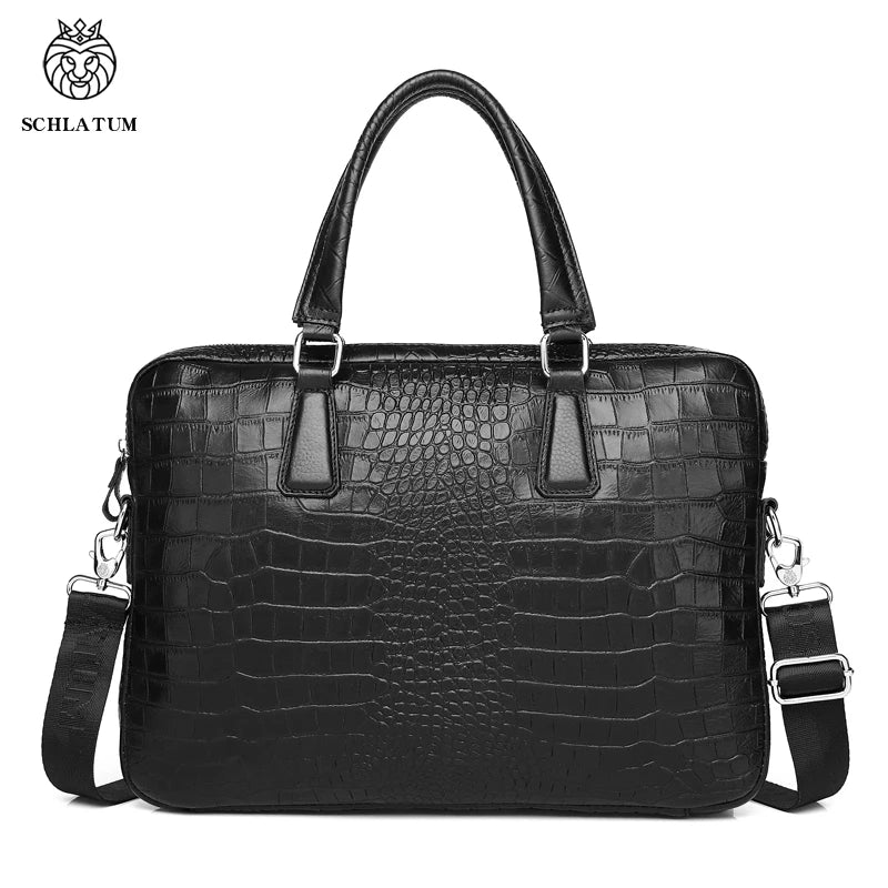 Recondia - Men's Crocodile print Leather shoulder bag – Elegant 14-Inch Laptop cross body Bag - Ashour Shoes