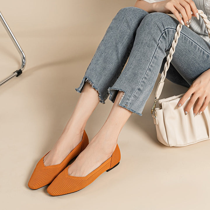 The EcoStride - Square-Toe V-Cut Flats Cruelty-free footwear For Women - Ashour Shoes