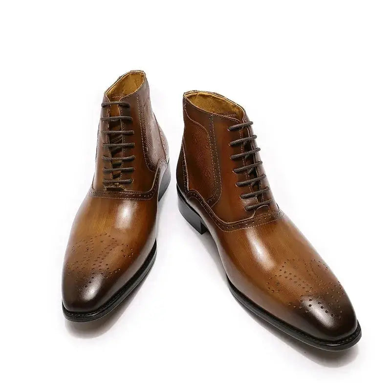 The Byaro - Men's Italian Leather Brogue Dress Boots - Ashour Shoes