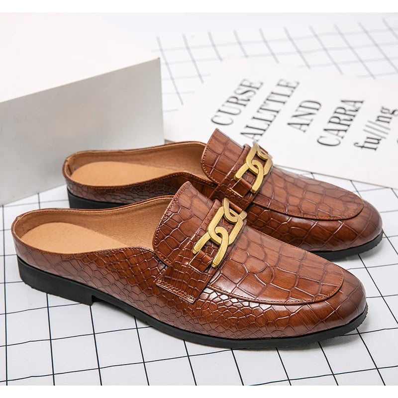 lusso M Original - Crocodile Pattern Leather Mules backless loafers/Slippers for Men