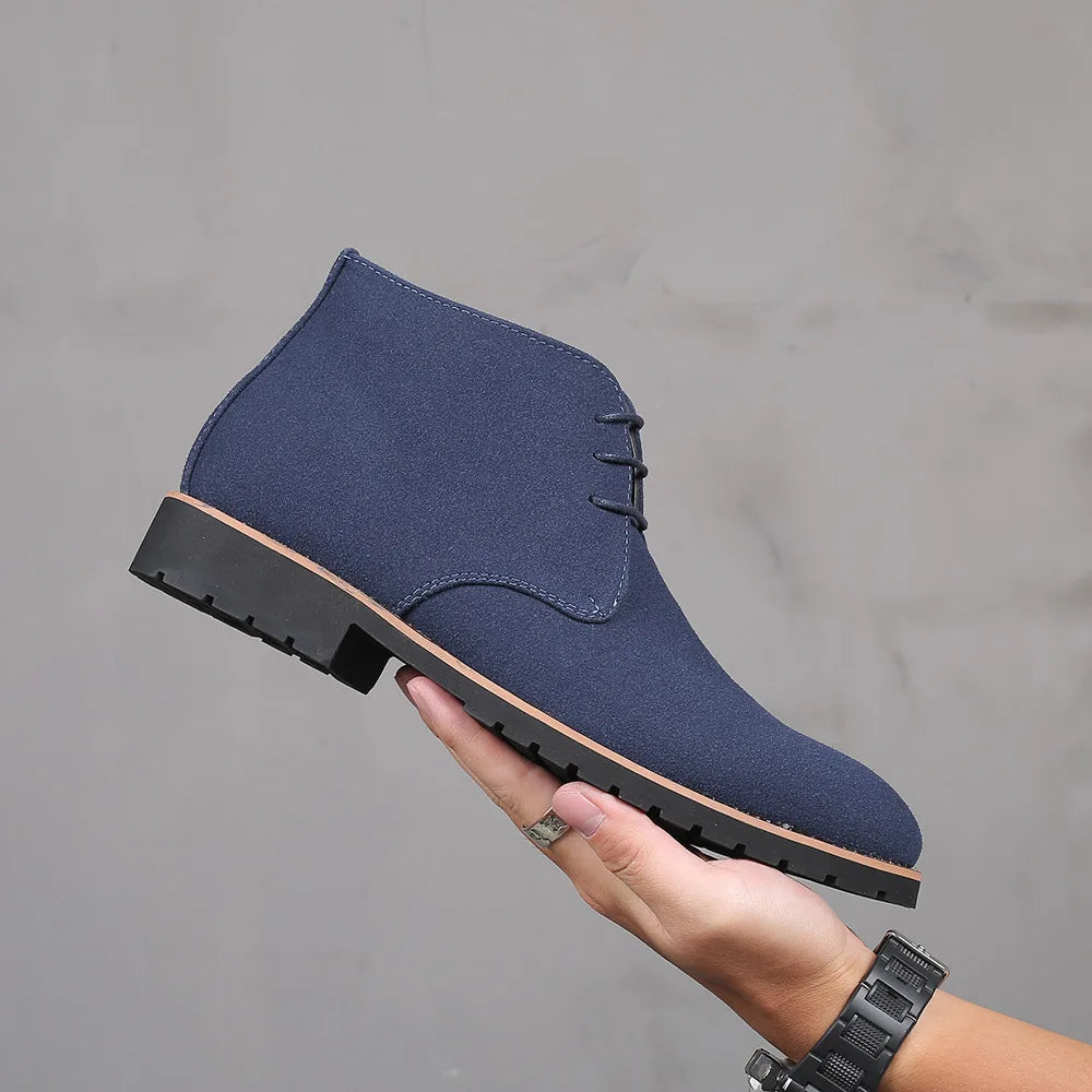 Stile - Men's Navy Faux Suede Lace-Up Chukka Boots - Ashour Shoes