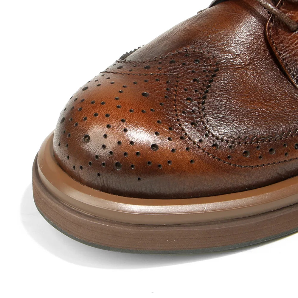 Maestro - Men's Distressed Leather Brogue Derby Shoes with Chunky Sole - Ashour Shoes