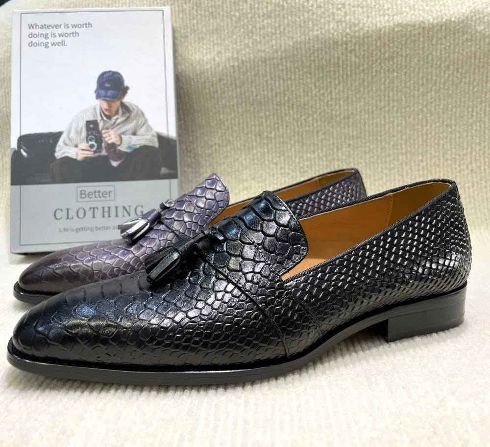 Virello2 – Men’s leather Snake/Python Print Slip-On loafers shoes - Ashour Shoes