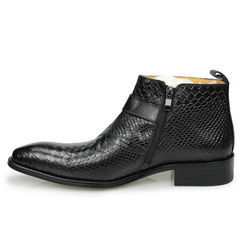 Afidani  - Alligator print strap on leather boots for men