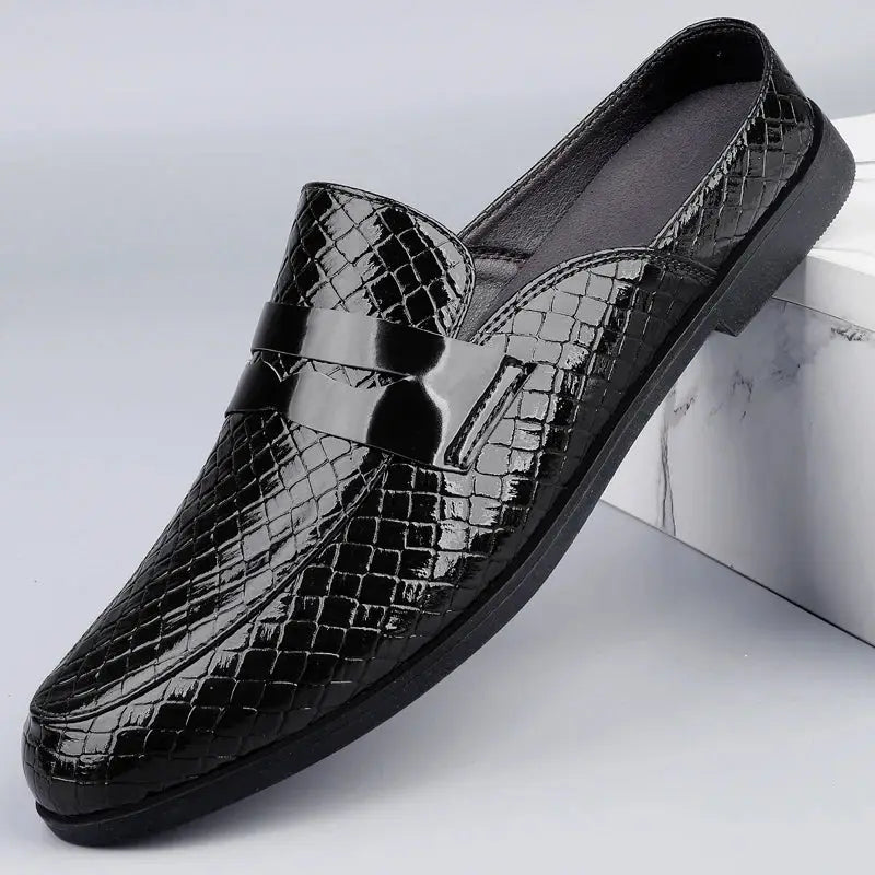 Lucido - Men's Patent Croc-Effect Slip-on Mule Loafers - Ashour Shoes