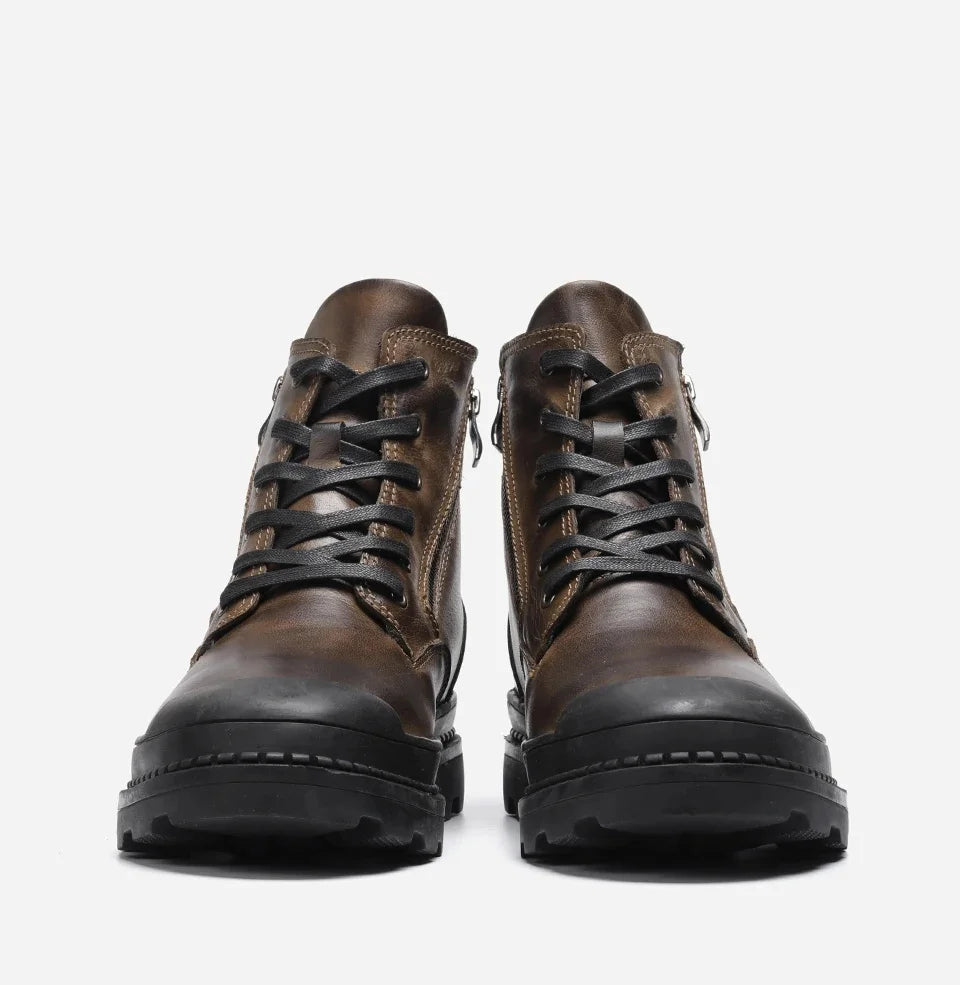 Ravello – Men’s Genuine Leather Winter Boots – zipped Lace-Up Ankle Boots - Ashour Shoes