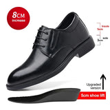 Ascenso - Men's 8 CM Height Increasing Black Split Leather Oxford Dress Shoes - Ashour Shoes