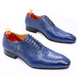 Distinto - Men's Luxury Blue Genuine Leather Snake Print Oxford Dress Shoes - Ashour Shoes