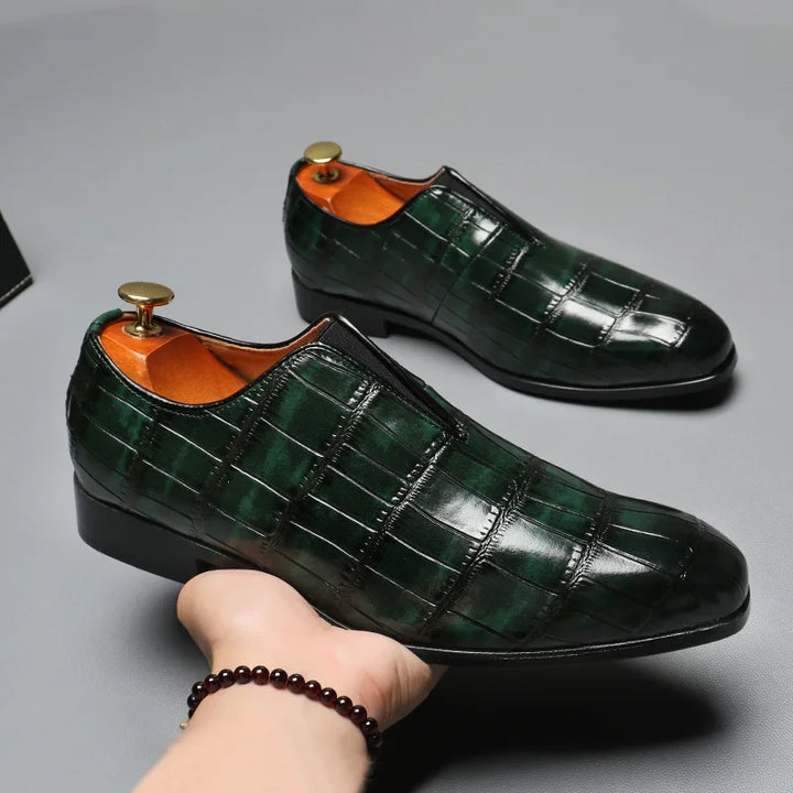 Distinto - Men's Luxury Crocodile Embossed Pointed Toe Slip-On Loafers