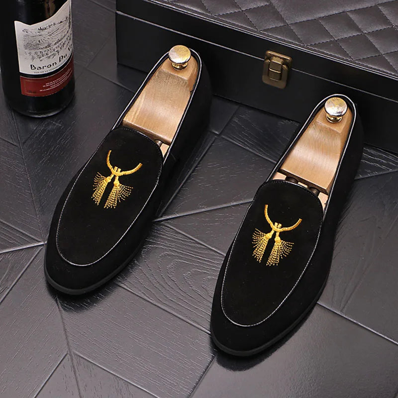 Xiya - Suede leather embroidered loafers for men - Ashour Shoes