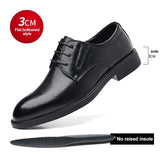 Ascenso - Men's 8 CM Height Increasing Black Split Leather Oxford Dress Shoes - Ashour Shoes