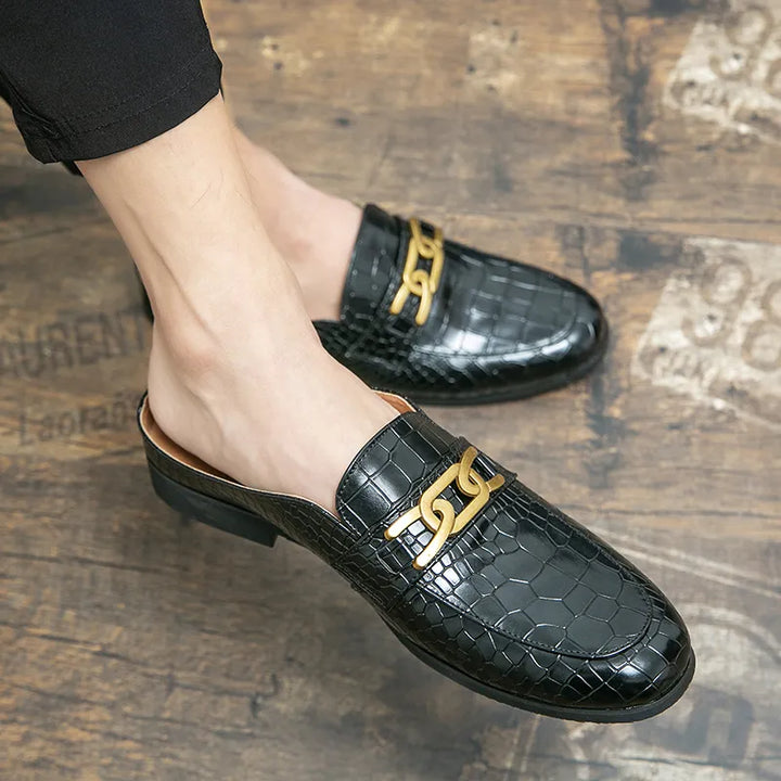 lusso M Original - Crocodile Pattern Leather Mules backless loafers/Slippers for Men - Ashour Shoes