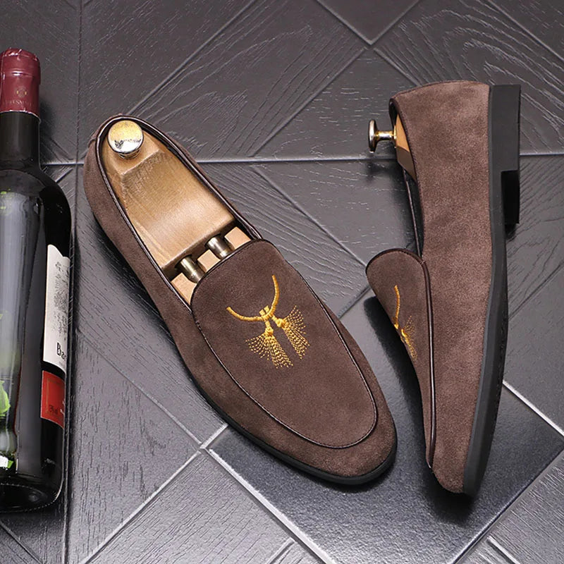 Xiya - Suede leather embroidered loafers for men - Ashour Shoes