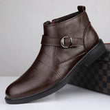 Stile - Men's Embossed Leather Buckle Ankle Boots - Ashour Shoes